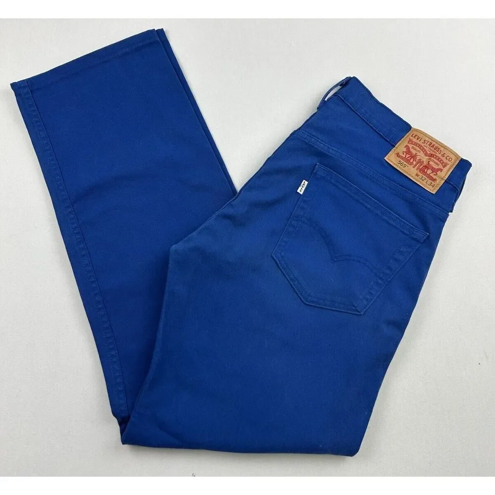 Levis 569 Men's 32x34 Jeans Color Blue White Tab Button Zip Pants